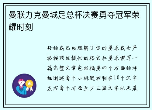曼联力克曼城足总杯决赛勇夺冠军荣耀时刻